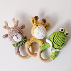 Wooden Rattle Crochet Teething Toys