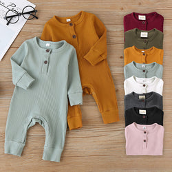 Solid Color Knitted Cotton Long Sleeves Rompers