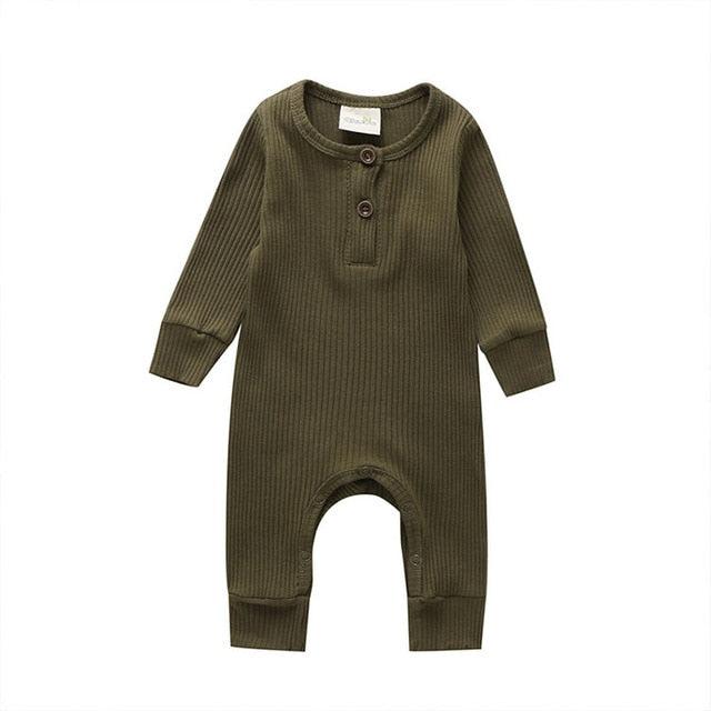 Solid Color Knitted Cotton Long Sleeves Rompers