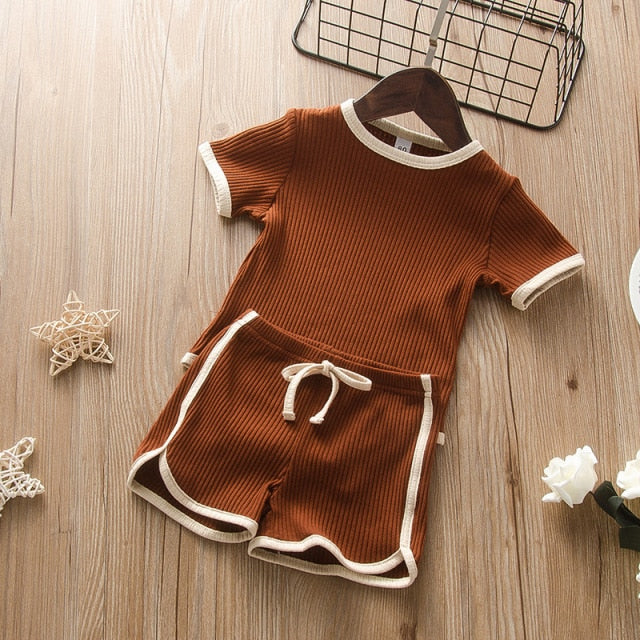 Solid Color Short Sleeves Pullover & shorts Set